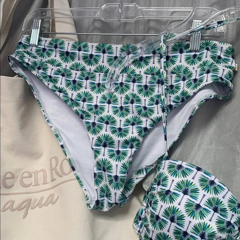 La Vie En Rose Green & White Palm-Print Bikini Set